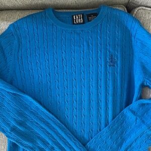 Blue Kate Lord Cable-Knit Crewneck Sweater